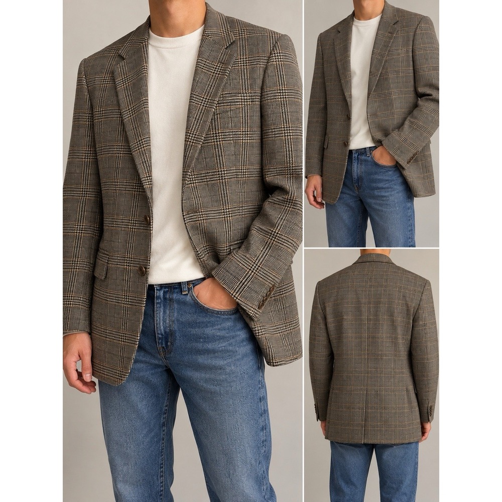 Vintage Tommy Hilfiger Wool Blazer Mens 44R Glen Plaid Dillard's Sport Coat